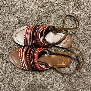Tory Burch Red and Brown Strappy Sandals